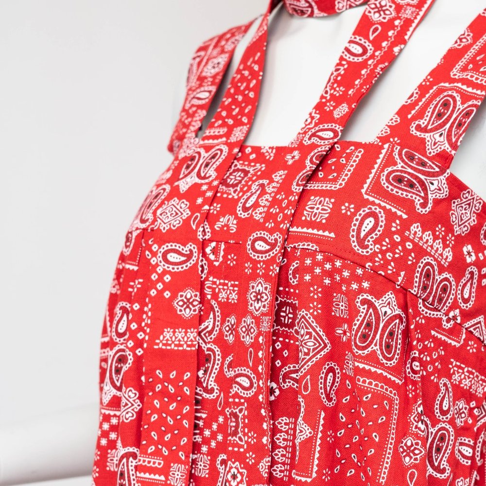 Women's Vintage Red Sleeveless Full Size Boho Chic Paisley Designer Jumpsuit - Picture 7 of 11